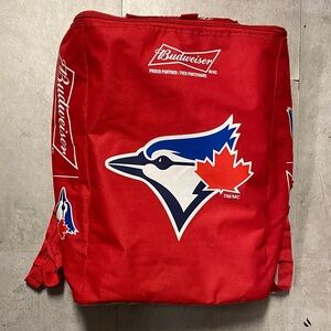 Budweiser Red Cooler Backpack with Blue and White Toronto Blue Jays Logo